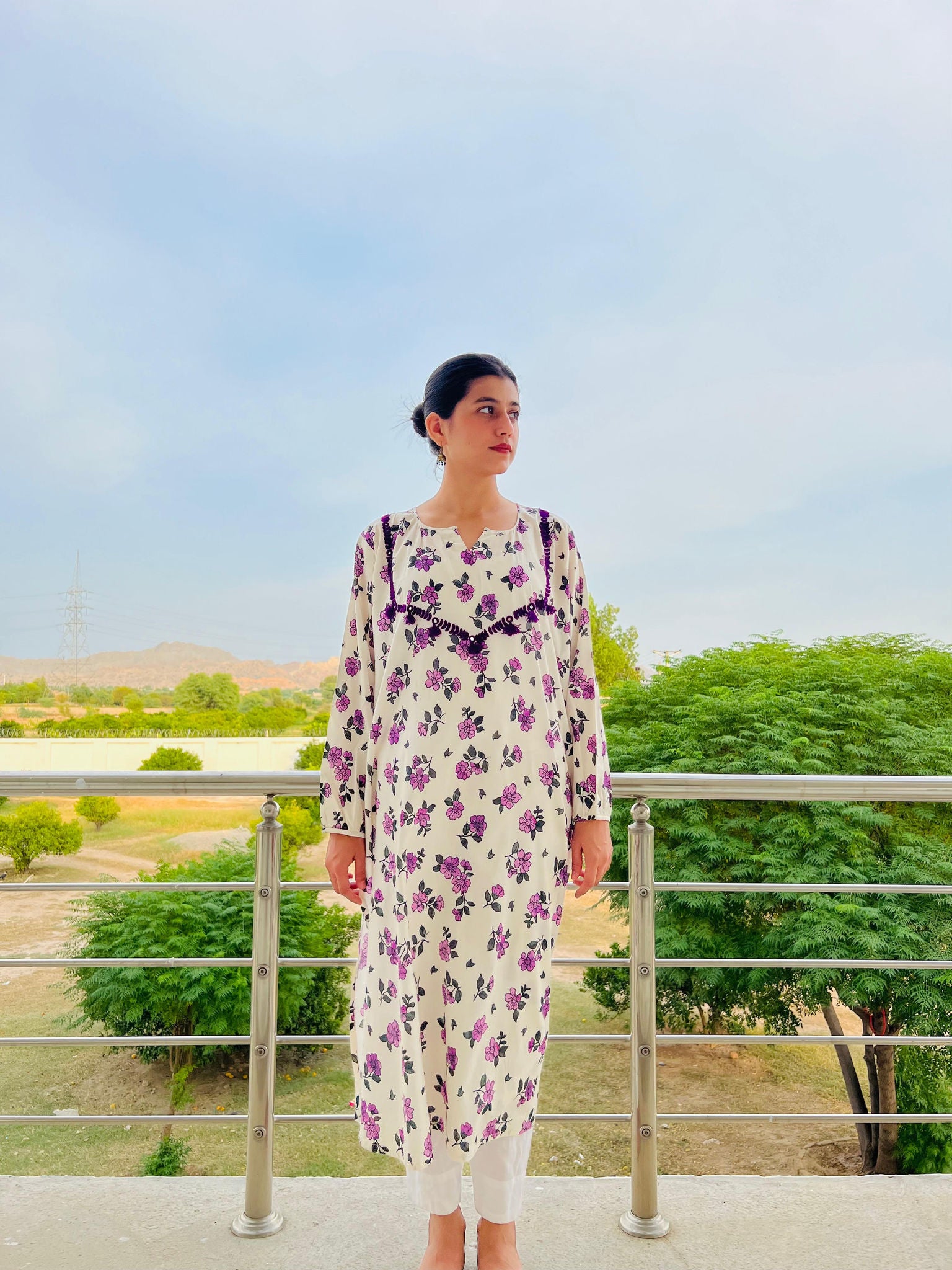 Hand-Embroidered Printed Long Kurta