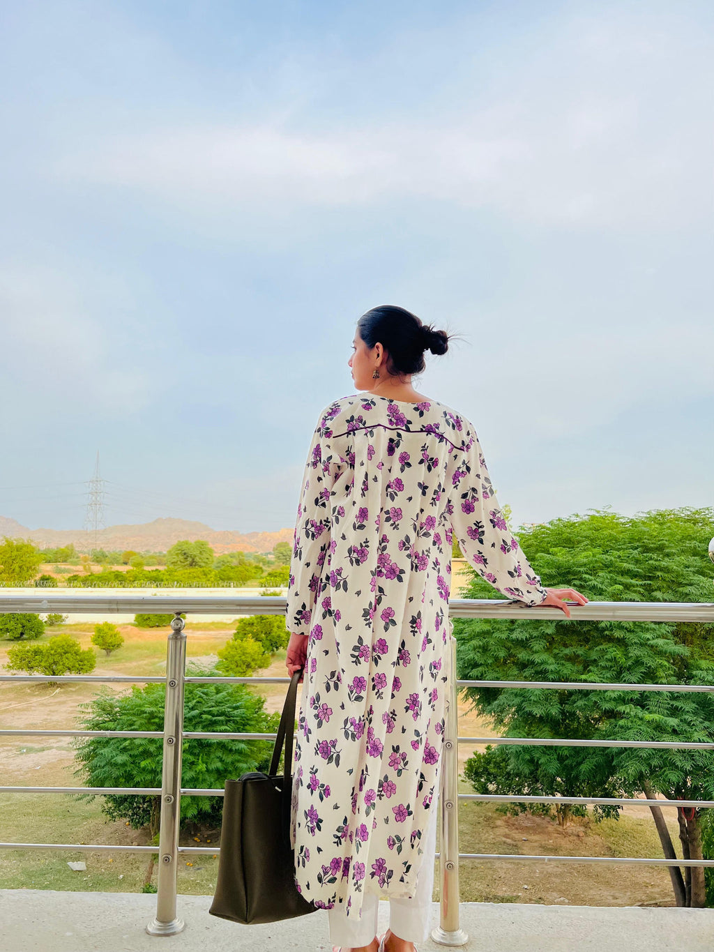 Hand-Embroidered Printed Long Kurta