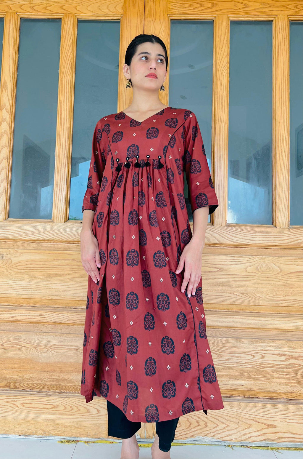 Printed Kurta with Mirror work