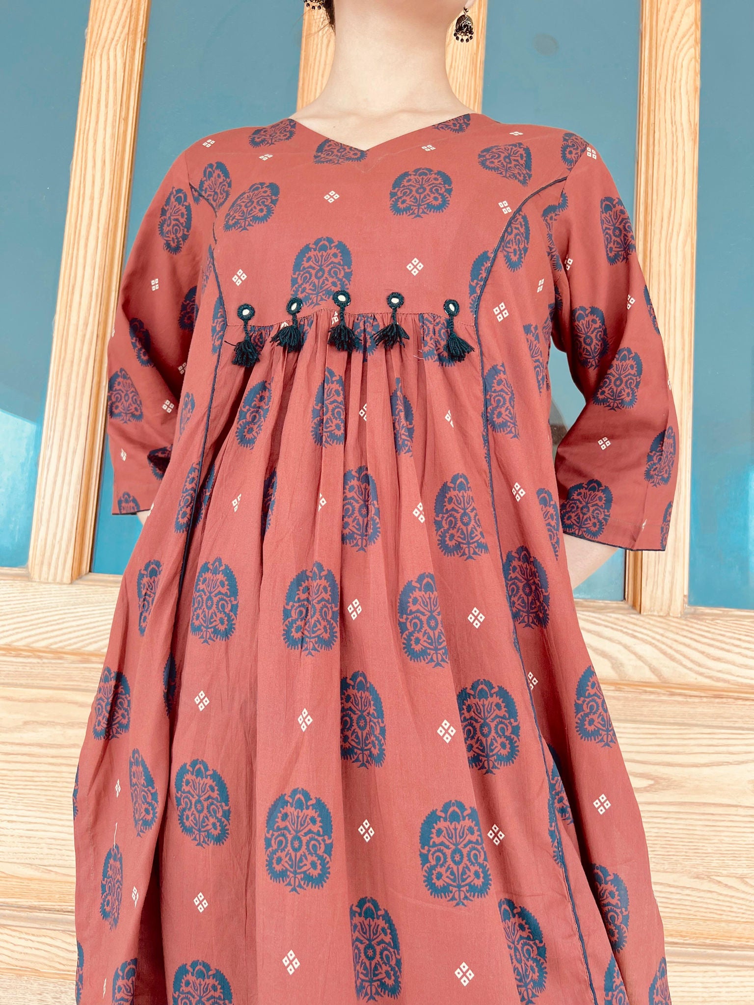 Printed Kurta with Mirror work