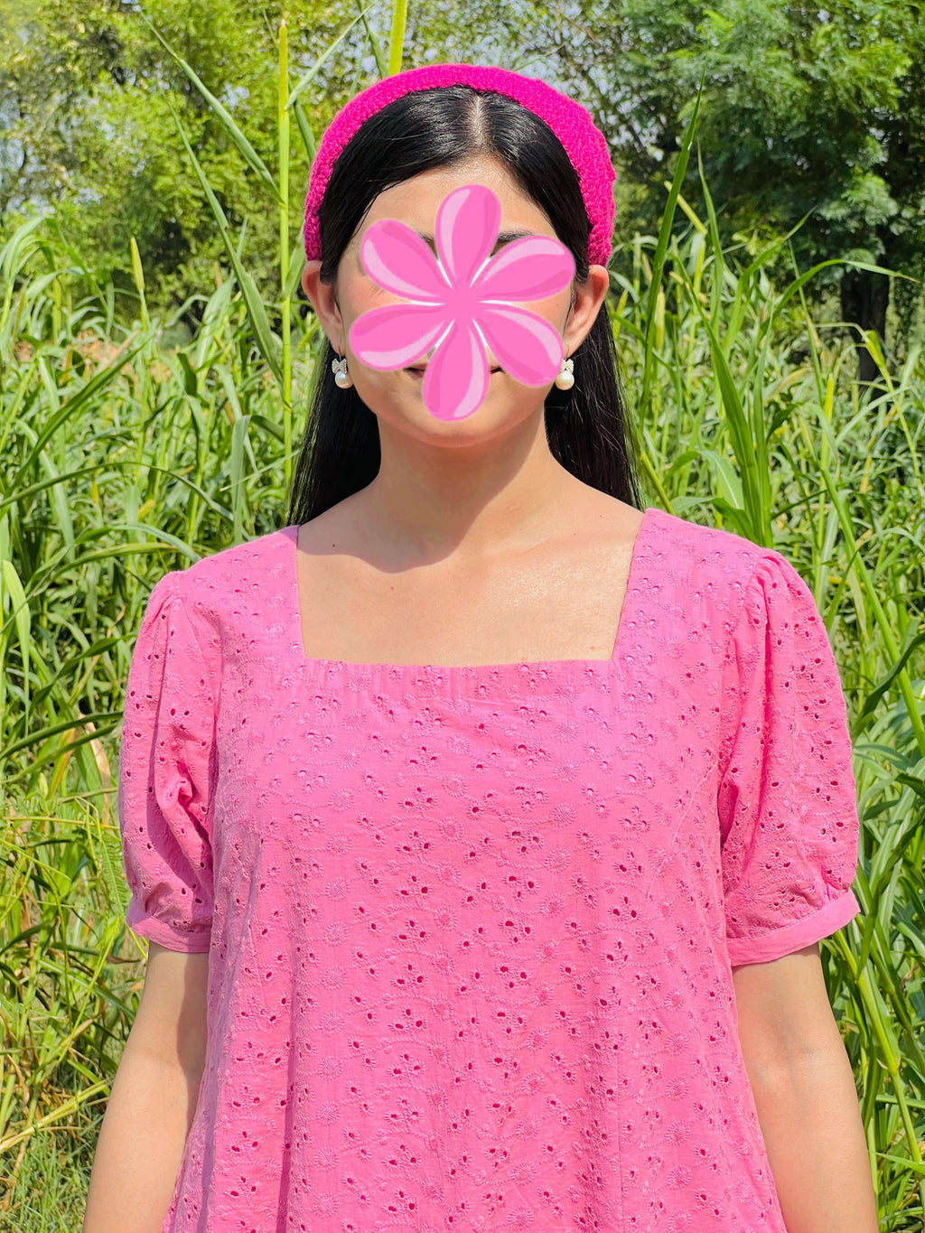 Neon Pink Chikankari Frock