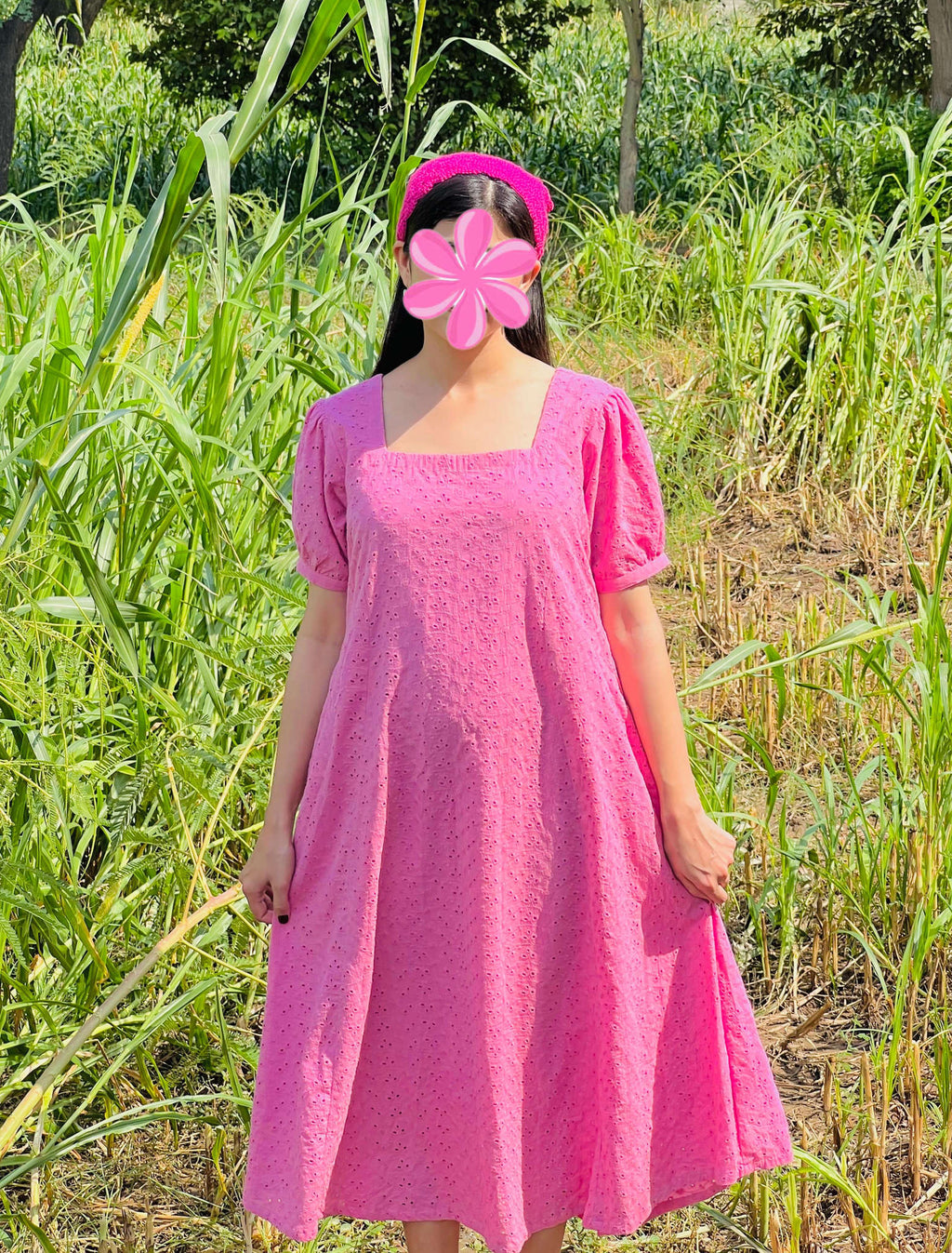Neon Pink Chikankari Frock