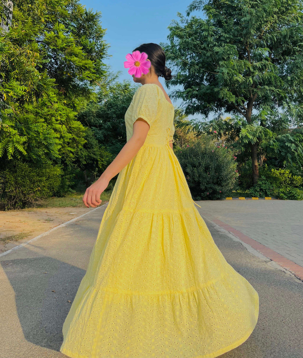 Chikankari Butter Yellow Long Frock