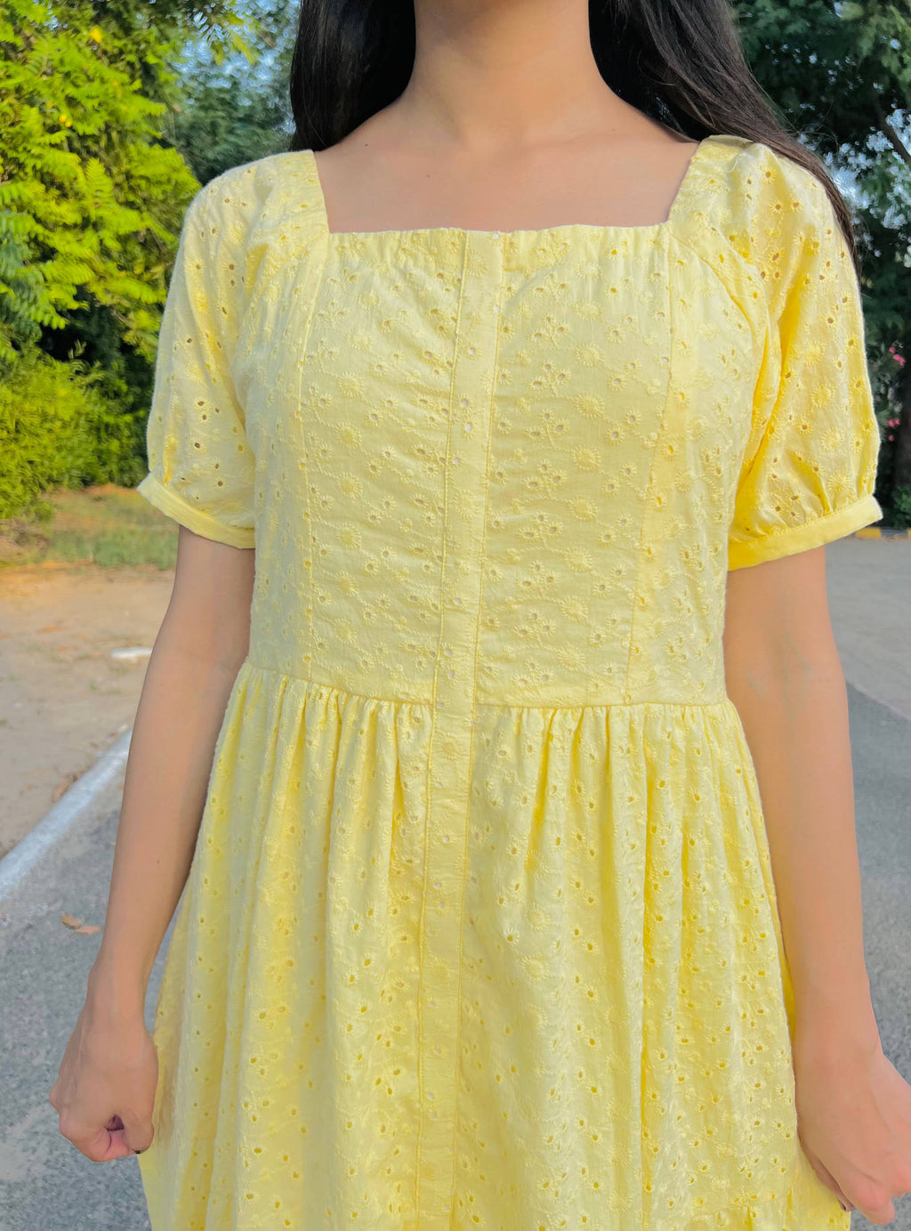 Chikankari Butter Yellow Long Frock