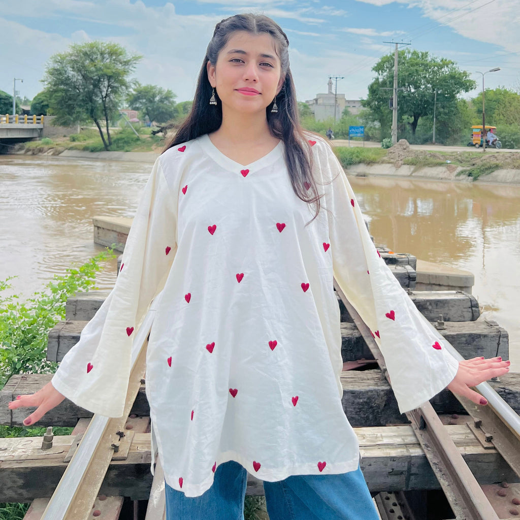 Pride Hand Embriodered Red heart Kurti