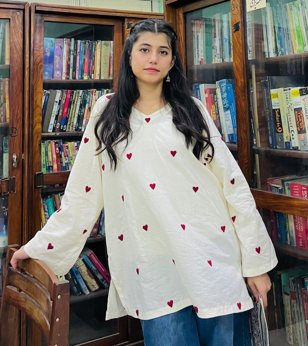 Pride Hand Embriodered Red heart Kurti