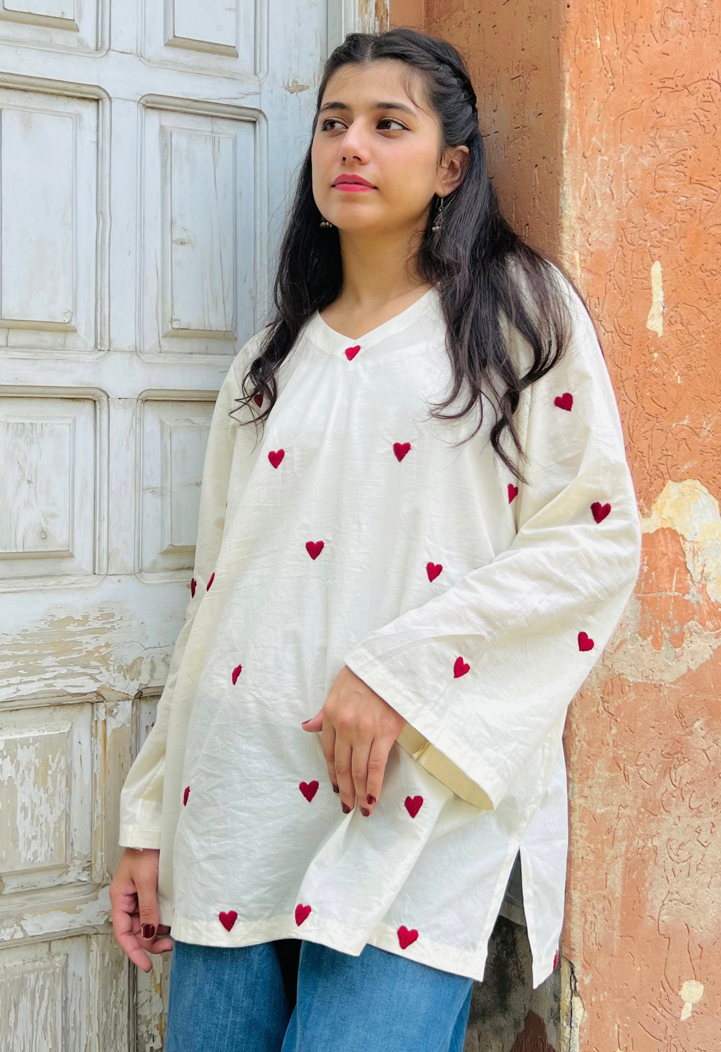 Pride Hand Embriodered Red heart Kurti