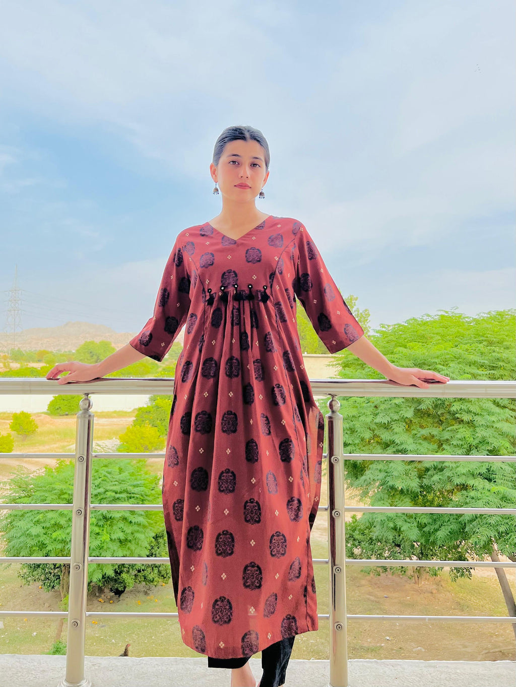 Printed Kurta with Mirror work