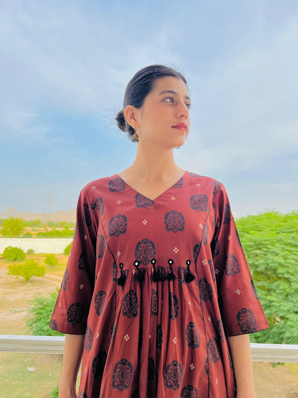 Printed Kurta with Mirror work