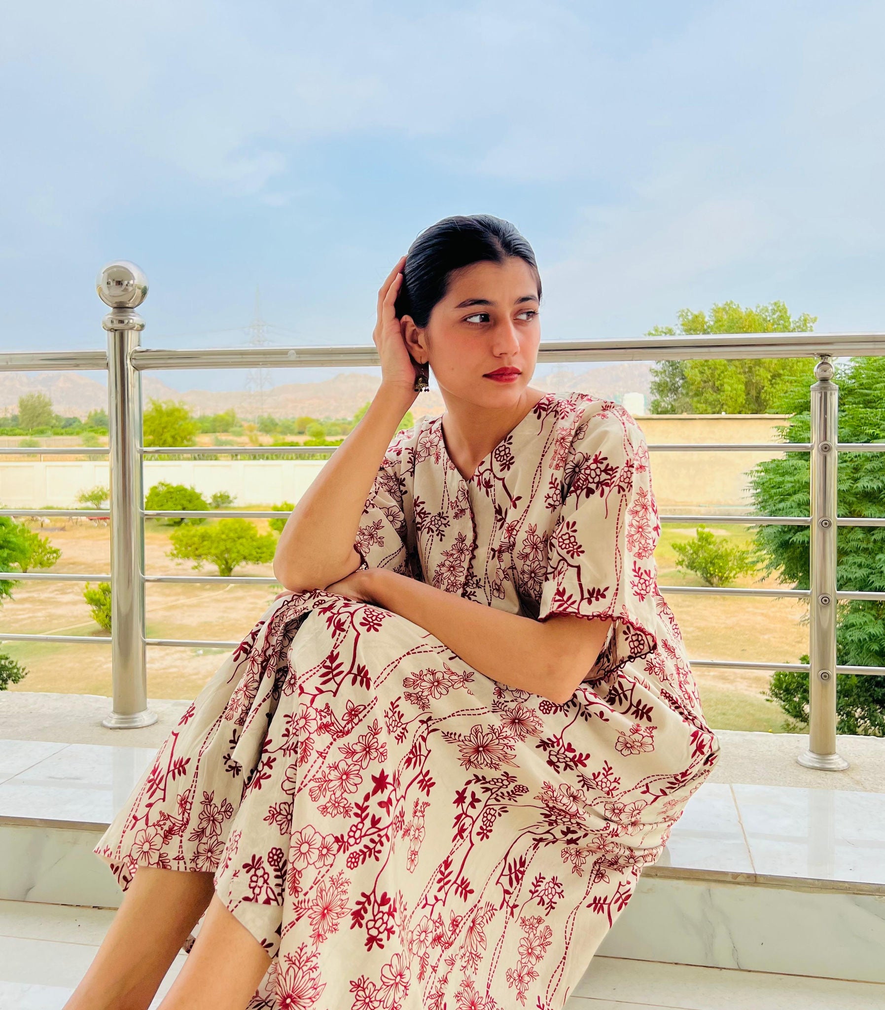 Printed Frock with Pockets -2 Piece