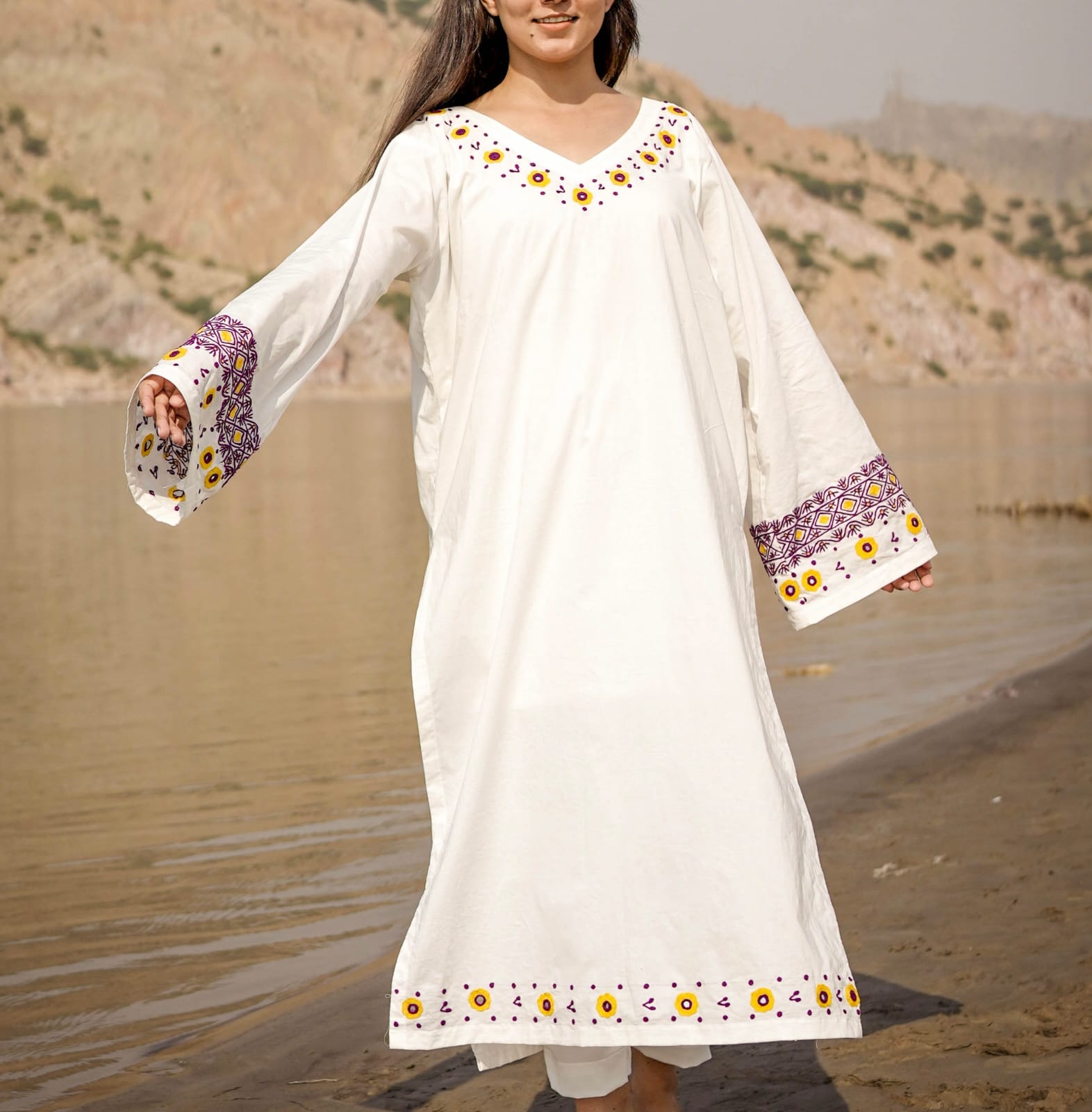 Arri Purple Embroidered Long Kurta