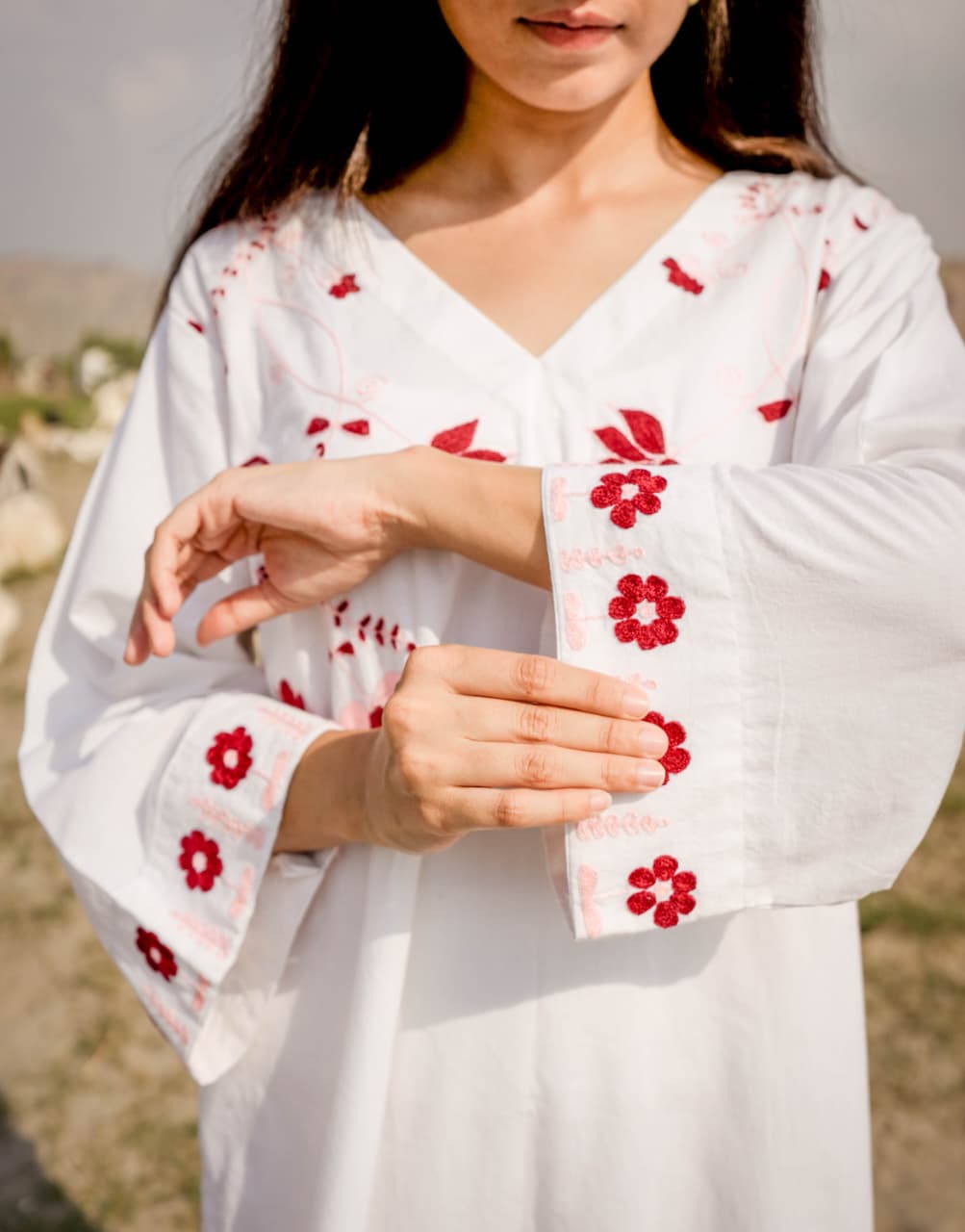 Arri Mahroon Embroidered Long Shirt