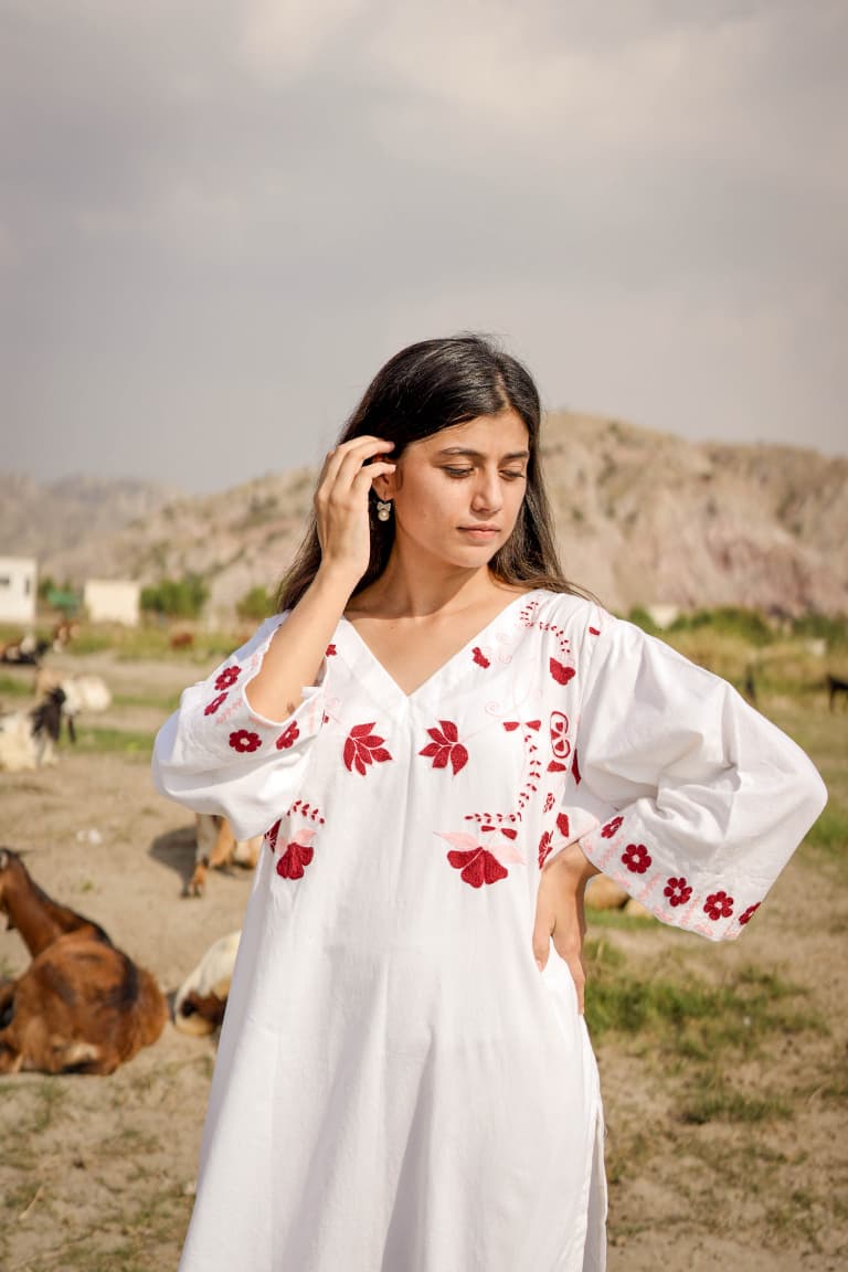 Arri Mahroon Embroidered Long Shirt