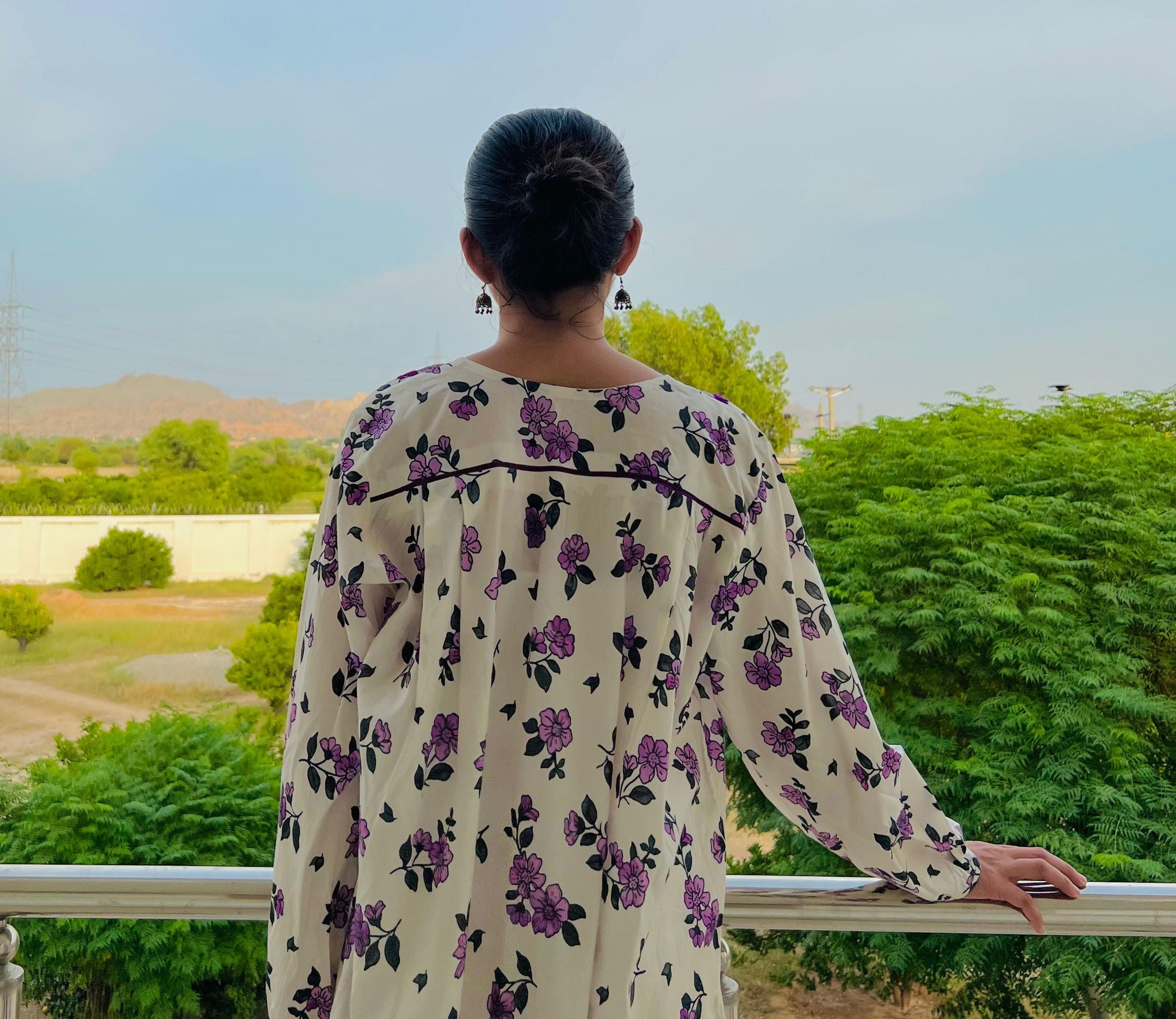 Hand-Embroidered Printed Long Kurta