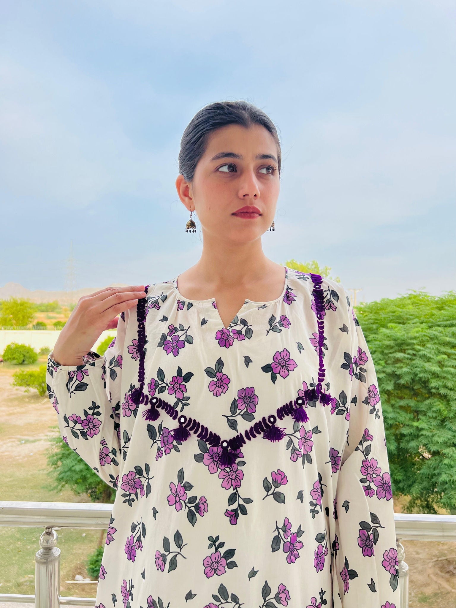 Hand-Embroidered Printed Long Kurta